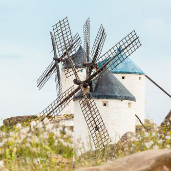 Vintage windmills in La Mancha.