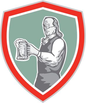 Benjamin Franklin Holding Beer Shield Retro