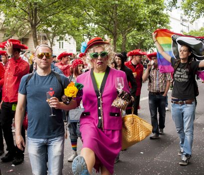 Elaborately dressed participants during gay pride parade