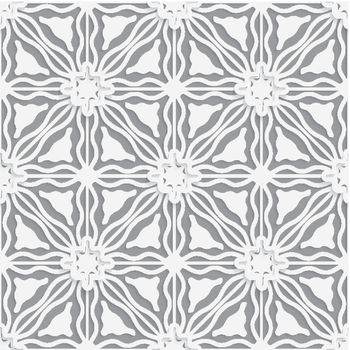 Abstract seamless background.  Detailed ornament with white lines and wavy triangles and cut out of paper effect.


