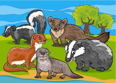 mustelids animals cartoon illustration