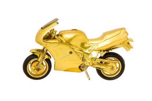 Motorcycle golden toy isolated on white