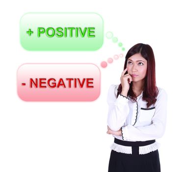 Business woman thinking about positive and negative thinking 