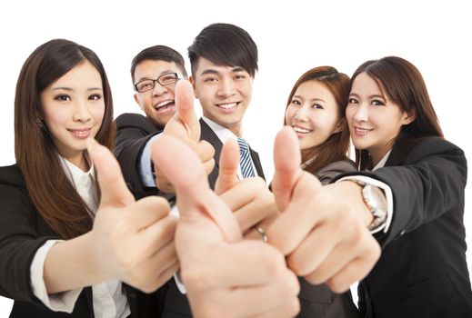 happy successful business team with thumbs up