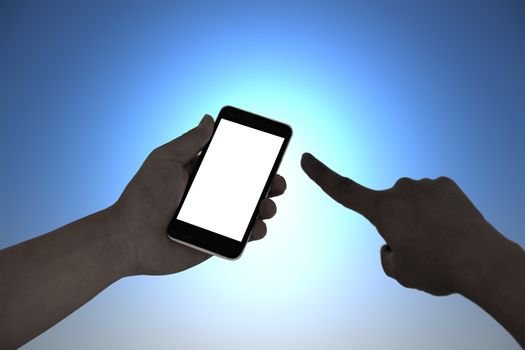 closeup of  touching a smart phone gesture in the dark