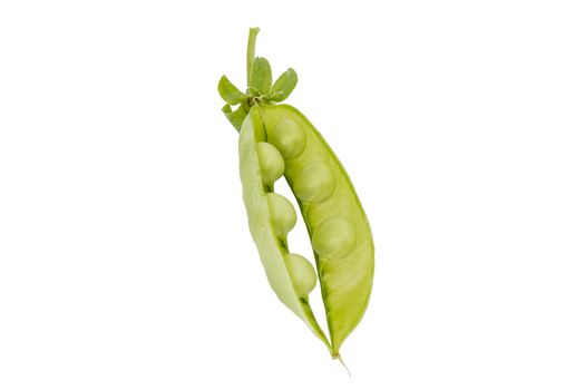 Fresh green peas and pod on white background