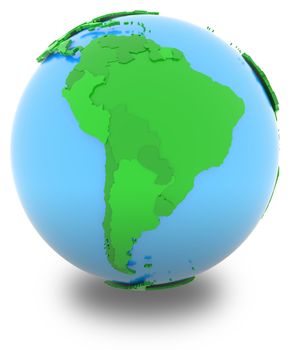 South America on the globe
