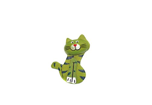 One wooden cat figure brightly painted in green