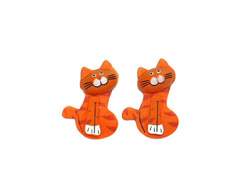 Two wooden cat figure brightly painted in orange