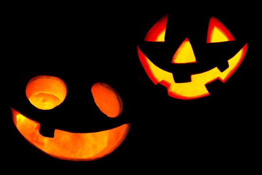 Scary faces of Halloween pumpkins