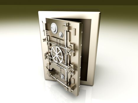 A open bank safe. 3D rendered Illustration. 