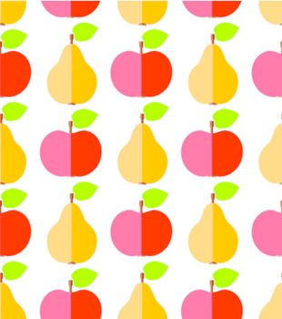 Cute flat apples and pears, food seamless pattern
