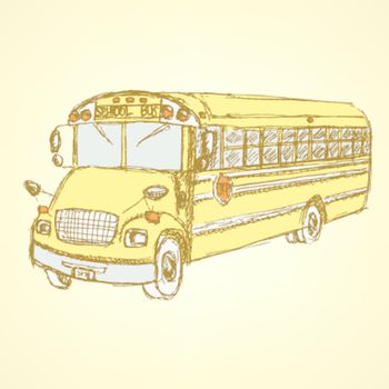 Sketch cute school bus in vintage style
