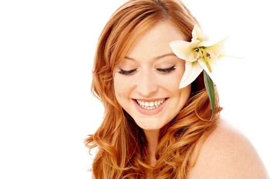 Beautiful woman with lily flower