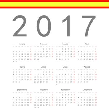 Simple spainish 2017 year vector calendar