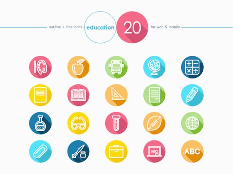 Education colorful flat icons set for web and mobile app. EPS10 vector file organized in layers for easy editing.