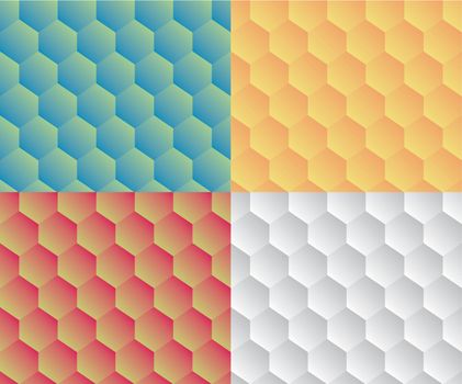 Retro geometric hexagon honeycomb seamless pattern set