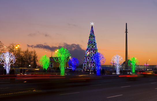 Christmas tree and electric trees, Moscow