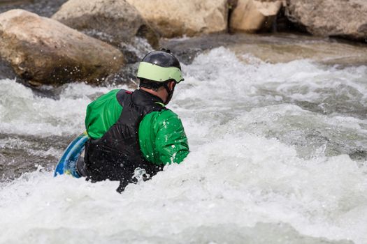 Expert kayaker in white water Buena Vista