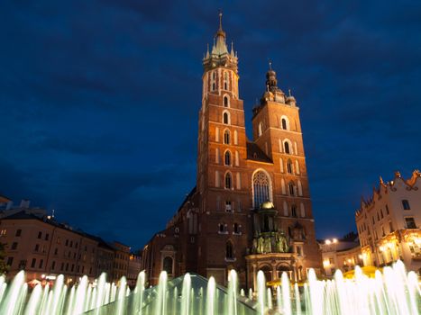 St. Mary's Church in Krakow by night
