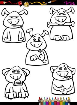 dog emotion set cartoon coloring page