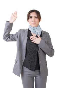 business woman give you a gesture of swear