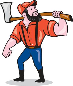 LumberJack Holding Axe Cartoon