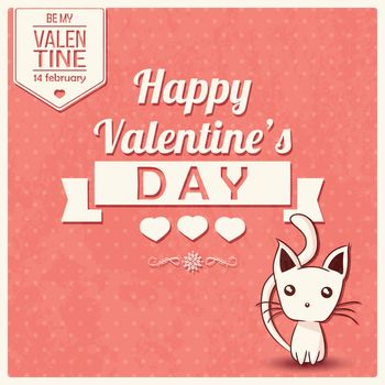 Valentine's day card with typographic message and a kitten, vect