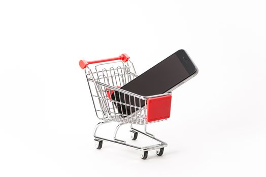Caddy for shopping with smartphone