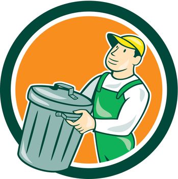 Garbage Collector Carrying Bin Circle Cartoon