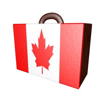 Leather suitcase with Canadian flag, isolated over white, 3d render