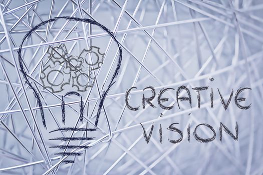  gearwheels inside lightbulb,creative business vision