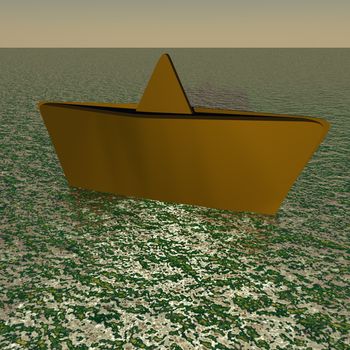 Paper ship sailing in the ocean, 3d render