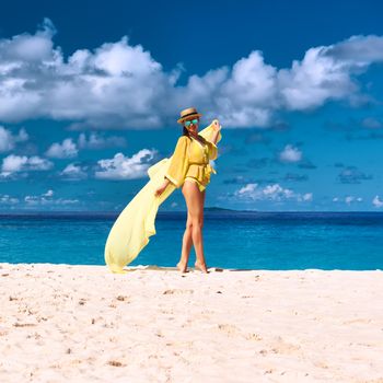 Woman with sarong at beach