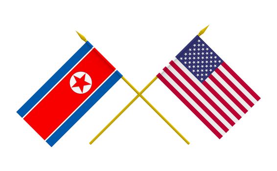 Flags, North Korea and USA