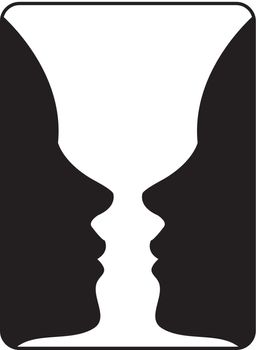Faces or vase- illusion of two faces appearing like a vase