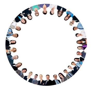 Multi ethnic business people forming circle 
