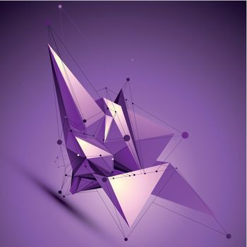 Purple spatial technological shape, polygonal wireframe object p