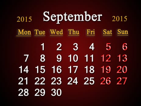 calendar on September of 2015 year on claret