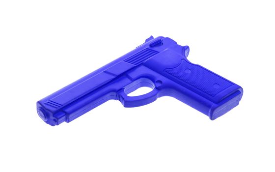 Blue training gun isolated on white