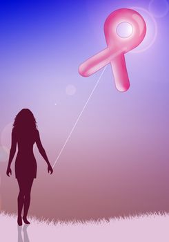woman with pink ribbon balloon