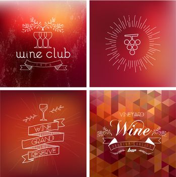 Wine bar vintage label illustration background set. EPS10 transparent vector file organized in layers for easy editing.