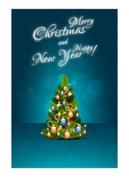 Christmas Card with Christmas tree and Decorations