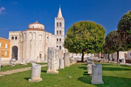 Historic roman artefacts on Zadar square
