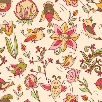 flowers and birds seamless texture pattern
