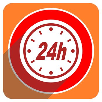 24h red flat icon isolated