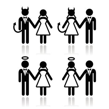 Wedding couple - devil and angel bride and groom icons