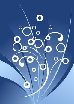 creative background with scrolls and circles in blue color, vect