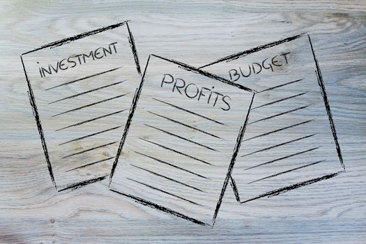 business documents: investment, profits, budget