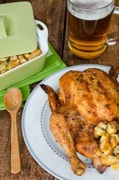 Grilled chicken stuffed with czech beer
